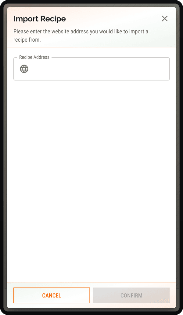 Import Recipe dialog with URL input