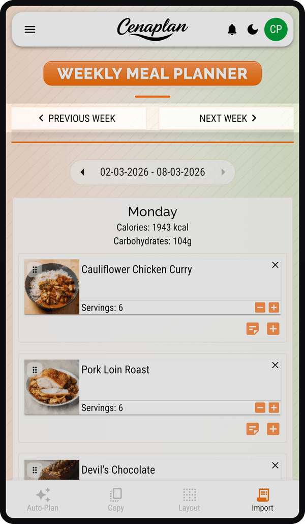 Week controls for shifting and copying plans