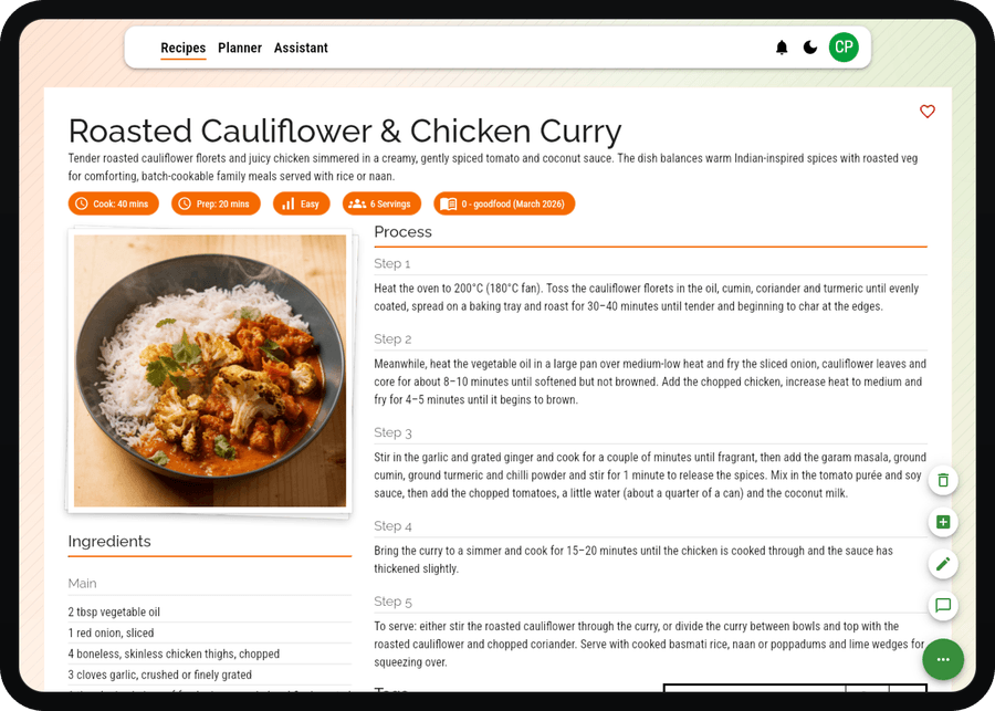 Recipe details with actions