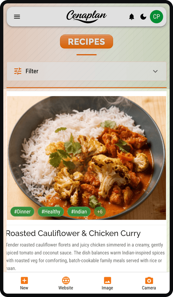 Recipe card with tags